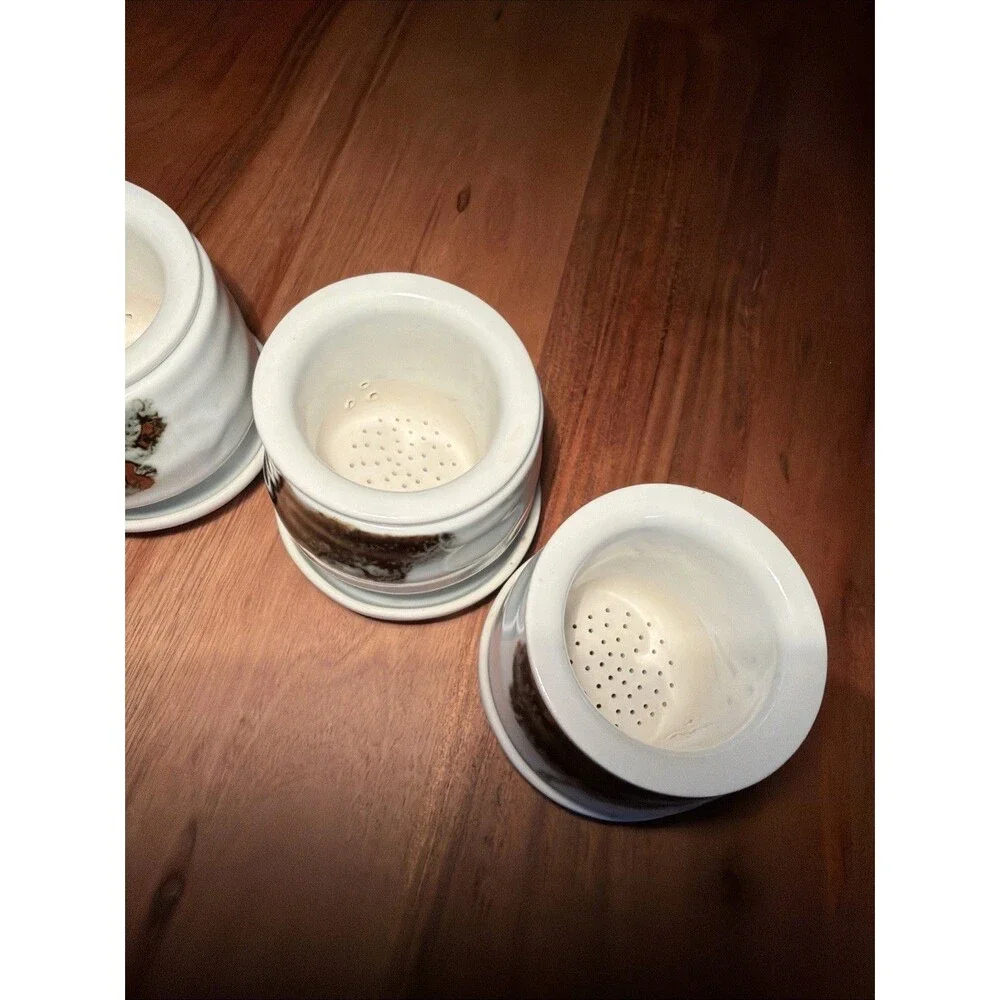 Vintage Japanese Ceramic Personal Tea Cup Set with Strainers (Set of 4)